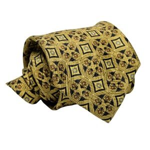 Brioni 100% Silk Tie Gold Black Blue Geometric Medallion Extra Long XL 62" Italy